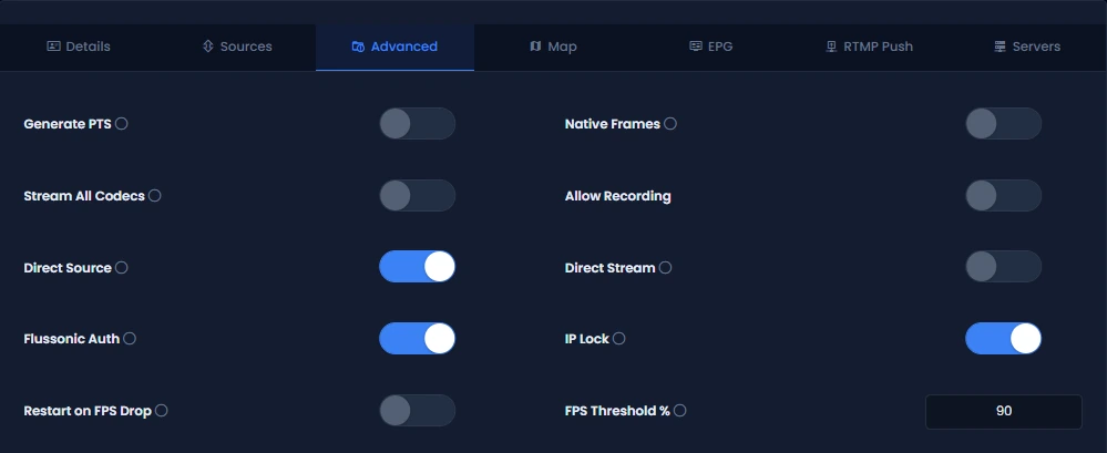 Stream security toggles