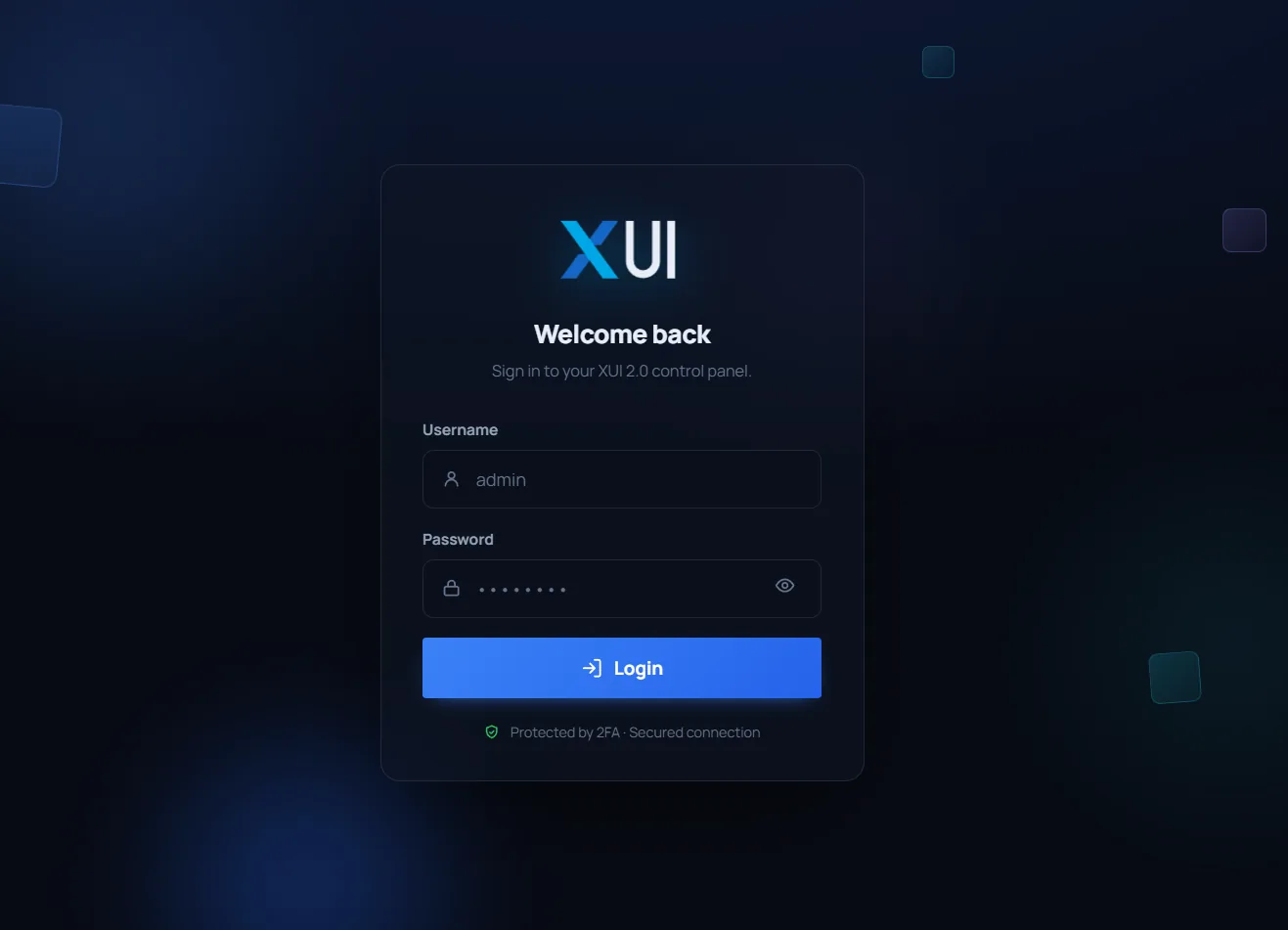 Redesigned XUI.live 2.0 login screen with an animated background and theme-aware layout
